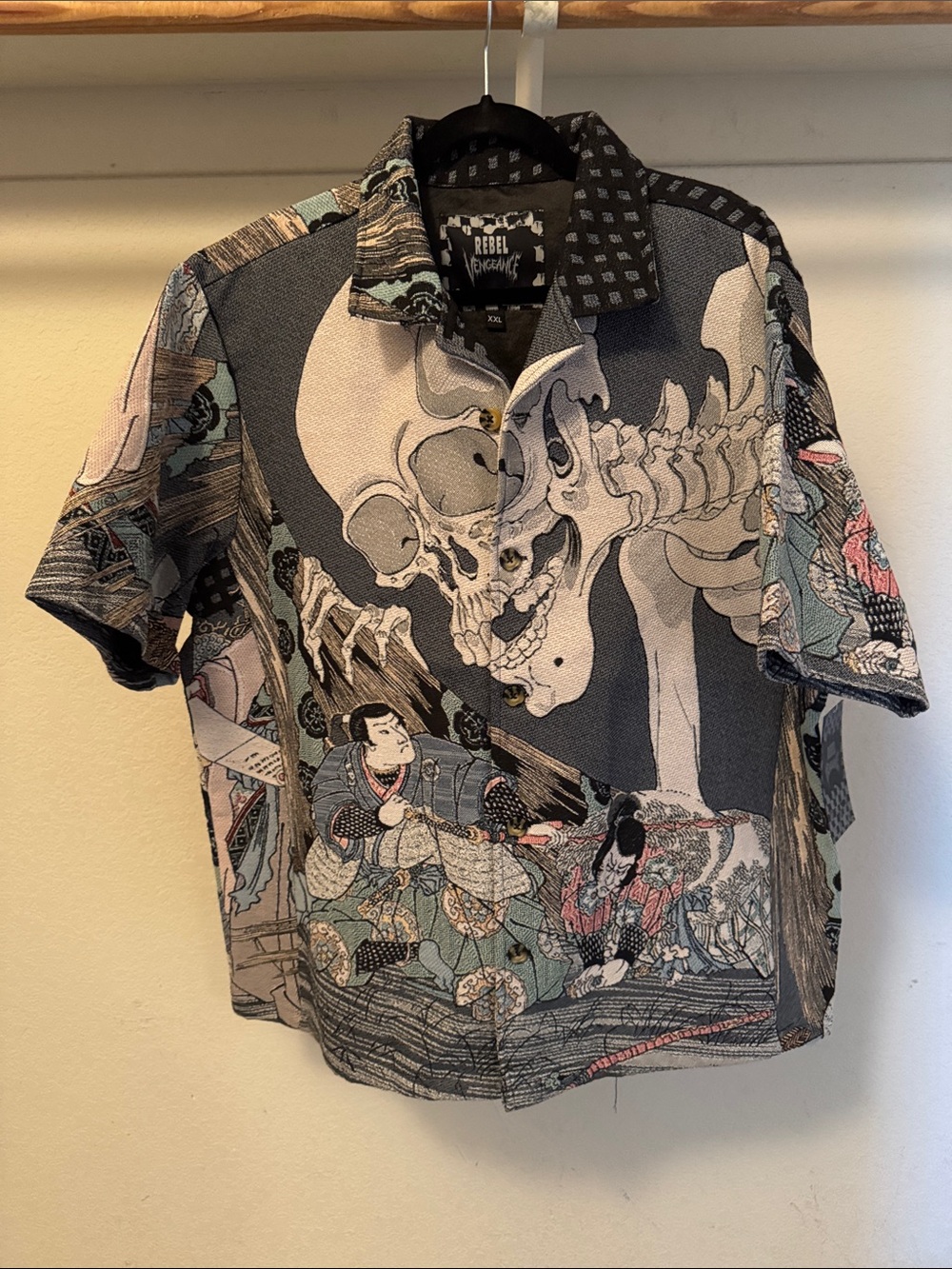 rebels Short Sleeve Button-Down Shirt in Black, Gray, Cream and Pale Blue